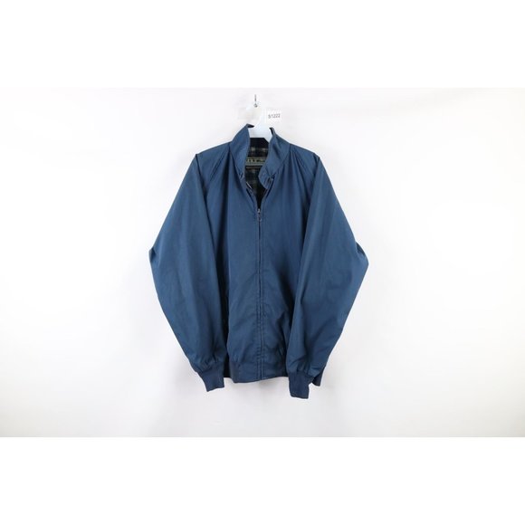 Vintage 90s LL Bean Mens 42 Long Lined Cafe Racer Bomber Jacket Navy Blue USA - Picture 1 of 9